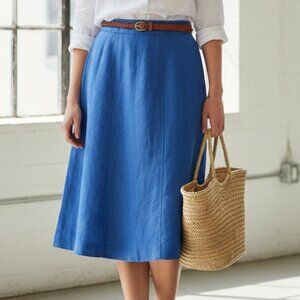Talbots Irish Linen Skirt Womens 18 Blue Midi Lined Back Zip Professional Career